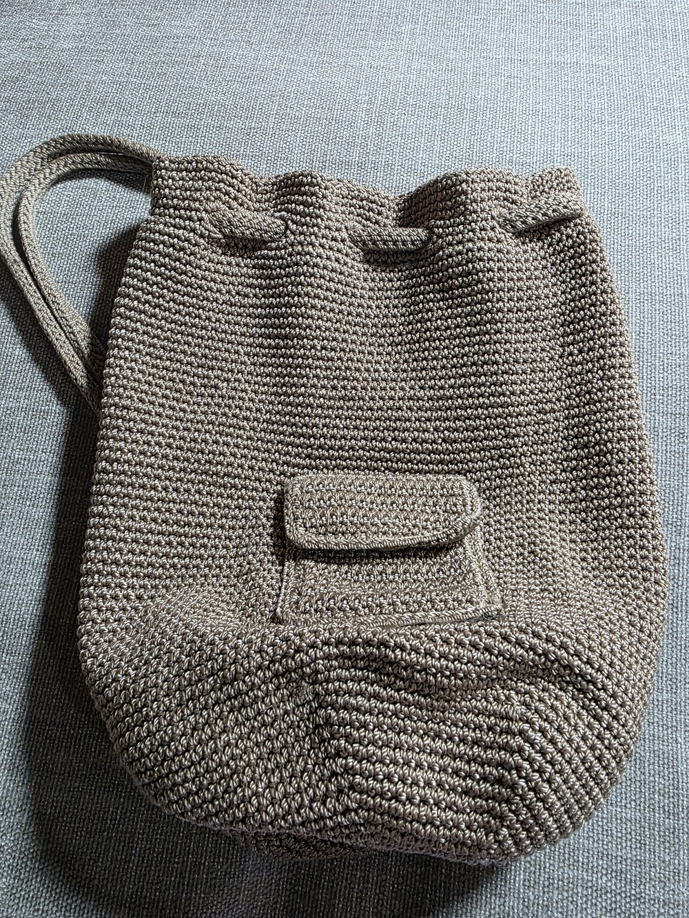The Sak Crochet Drawstring Backpack Brown Adjustable Strap